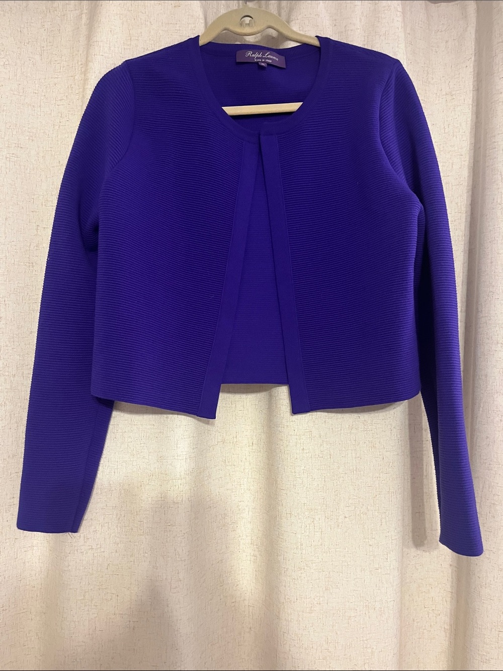 Ralph Lauren Royal Purple Cropped Open-Front Blazer size Xl made on Italy